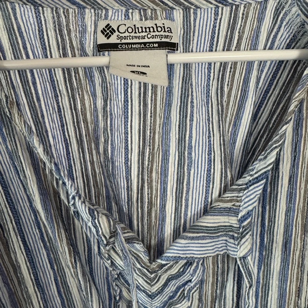 Columbia Striped Lace-Up Boho Short Sleeve Top size XL - Picture 4 of 7